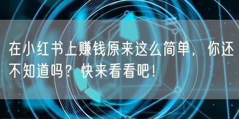 在小红书上赚钱原来这么简单，你还不知道吗？快来看看吧！